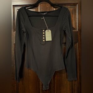 NWT All Saints Black Ribbed Bodysuit